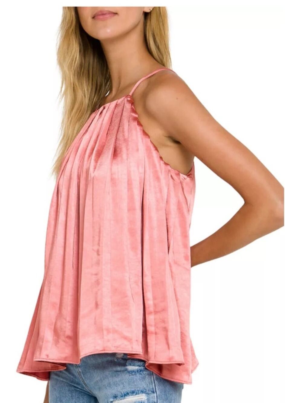 EUC Endless Rose EMERALD GREEN Satin Pleated Halter Top sz: S
